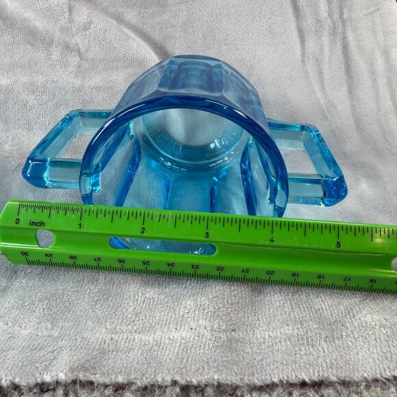 Vintage Art Deco Blue Glass Creamer Sugar Set with Handles Kitchen Dining Decor - Picture 8 of 16